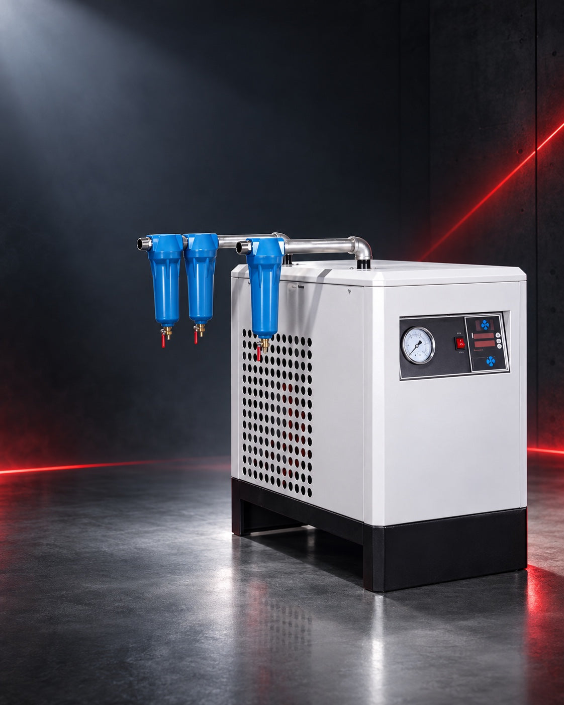 Refrigerated air dryer and three-stage filtration system included in the Manx Laser Professional Clean Air Package